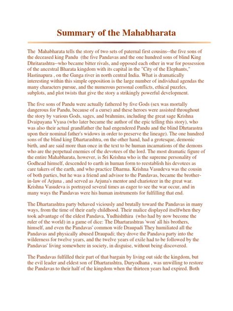 Mahabharata Summary .